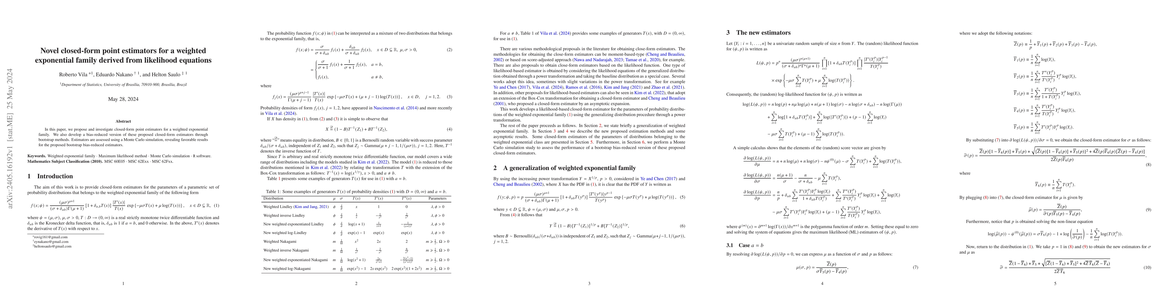 Thumbnail for Novel closed-form point estimators for a weighted exponential family
  derived from likelihood equations