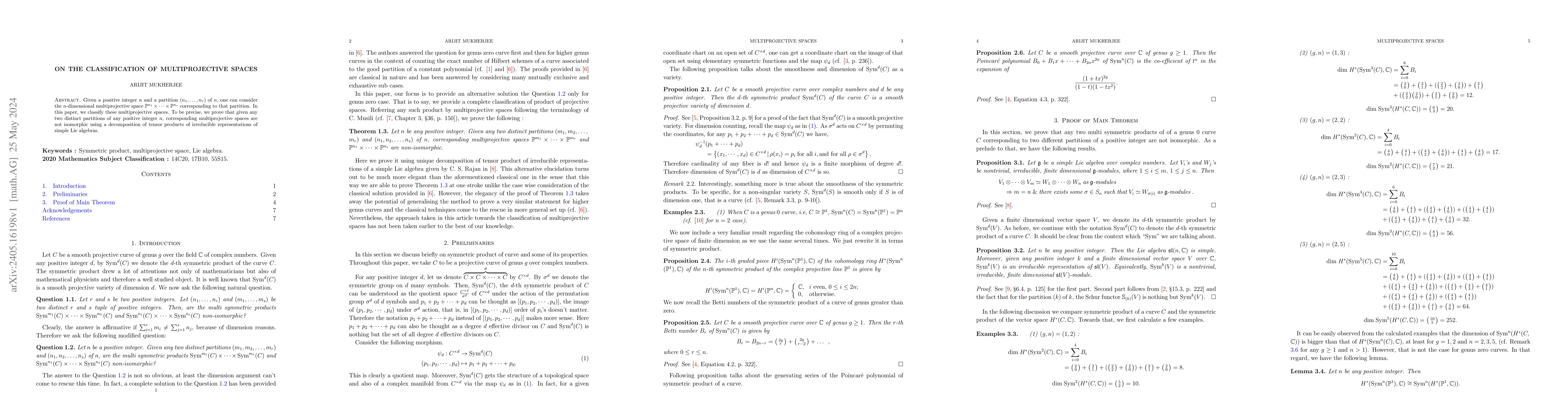 Thumbnail for On the classification of multiprojective spaces