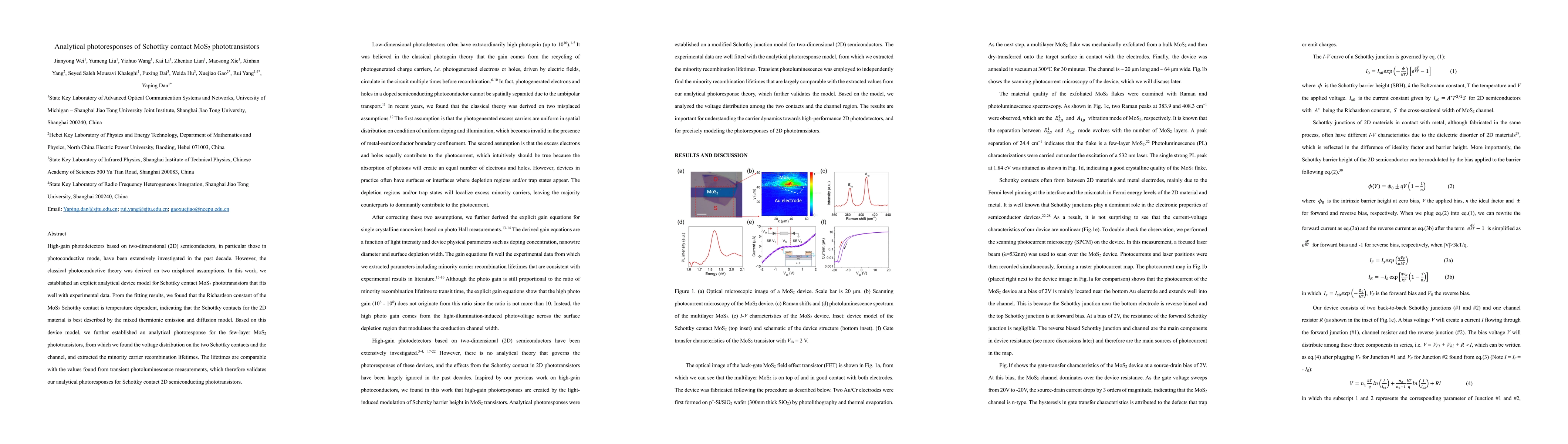 Thumbnail for Analytical photoresponses of Schottky contact MoS2 phototransistors