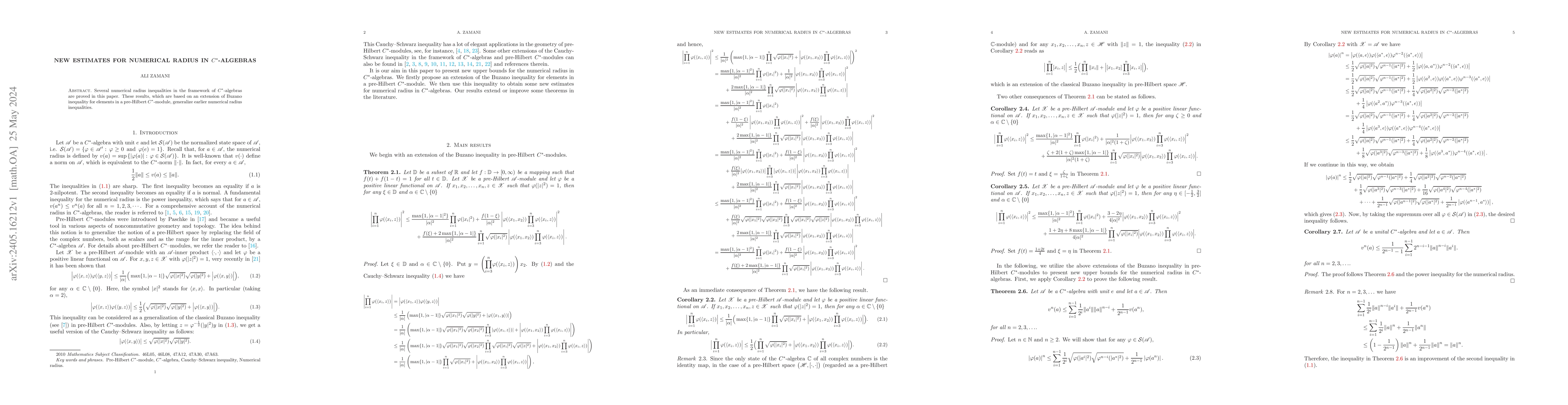 Thumbnail for New estimates for numerical radius in $C^*$-algebras