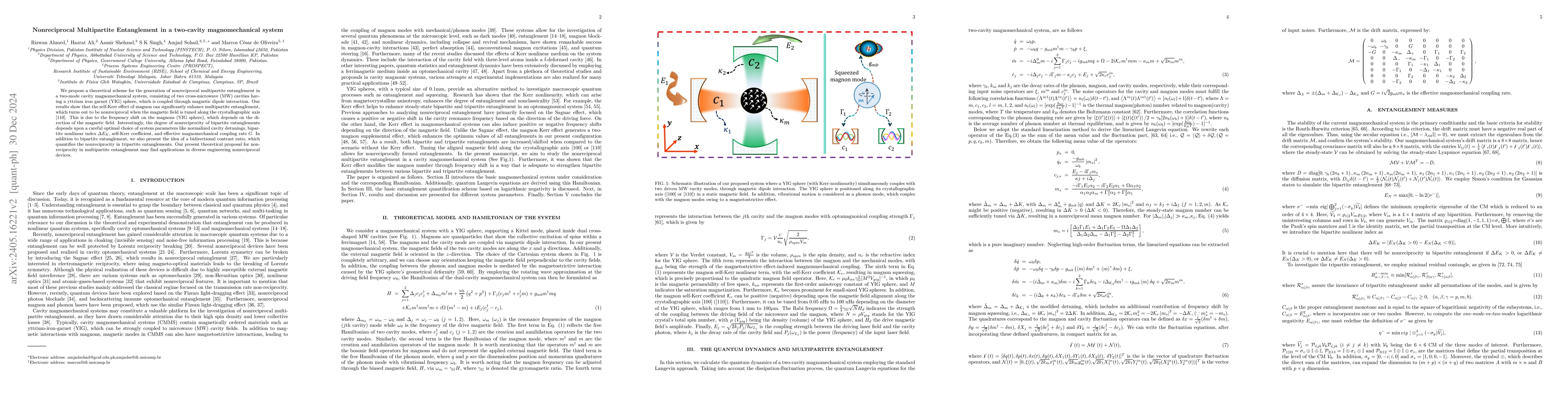 Thumbnail for Nonreciprocal Multipartite Entanglement in a two-cavity magnomechanical
  system