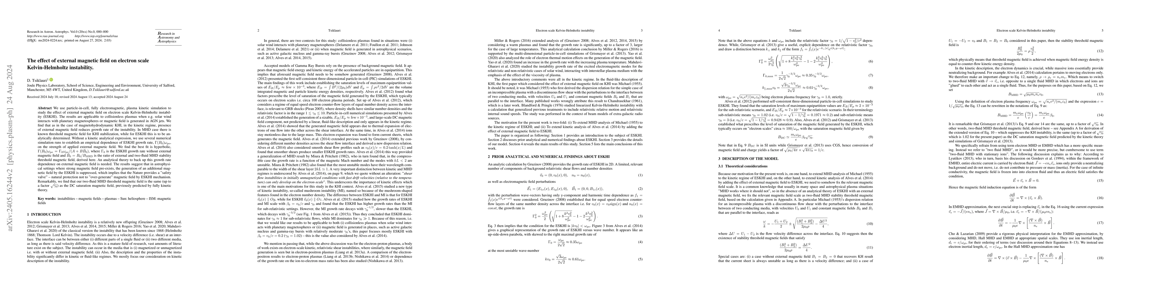 Thumbnail for The effect of external magnetic field on electron scale Kelvin-Helmholtz
  instability