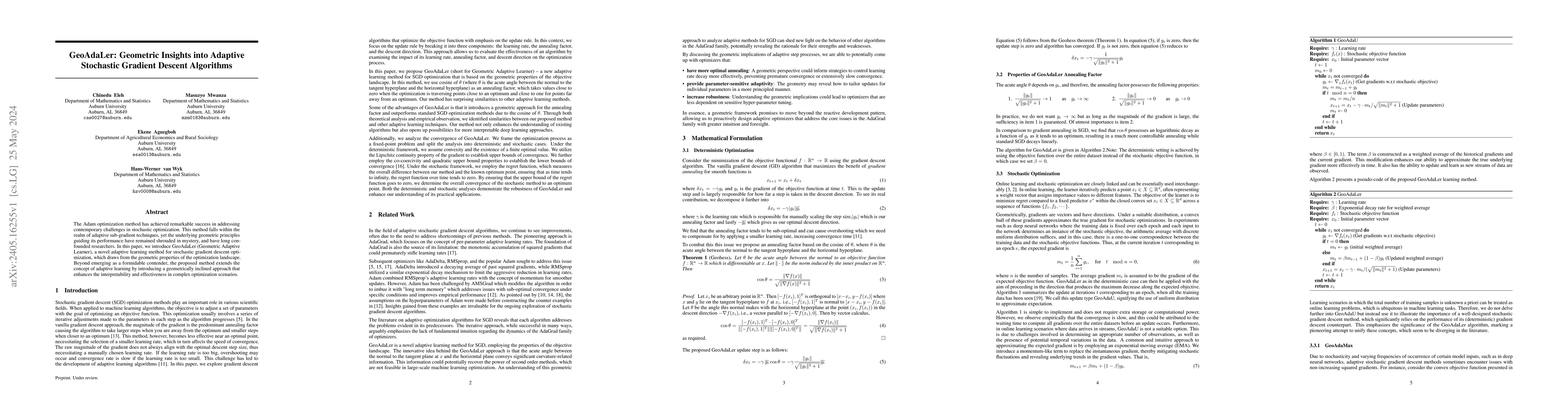 Thumbnail for GeoAdaLer: Geometric Insights into Adaptive Stochastic Gradient Descent
  Algorithms