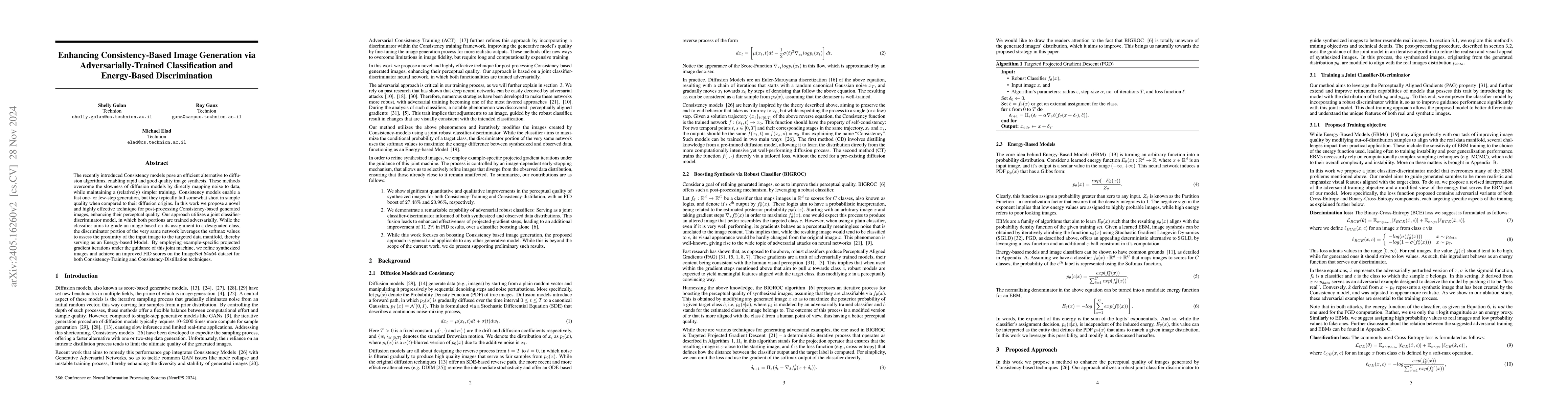 Thumbnail for Enhancing Consistency-Based Image Generation via Adversarialy-Trained
  Classification and Energy-Based Discrimination