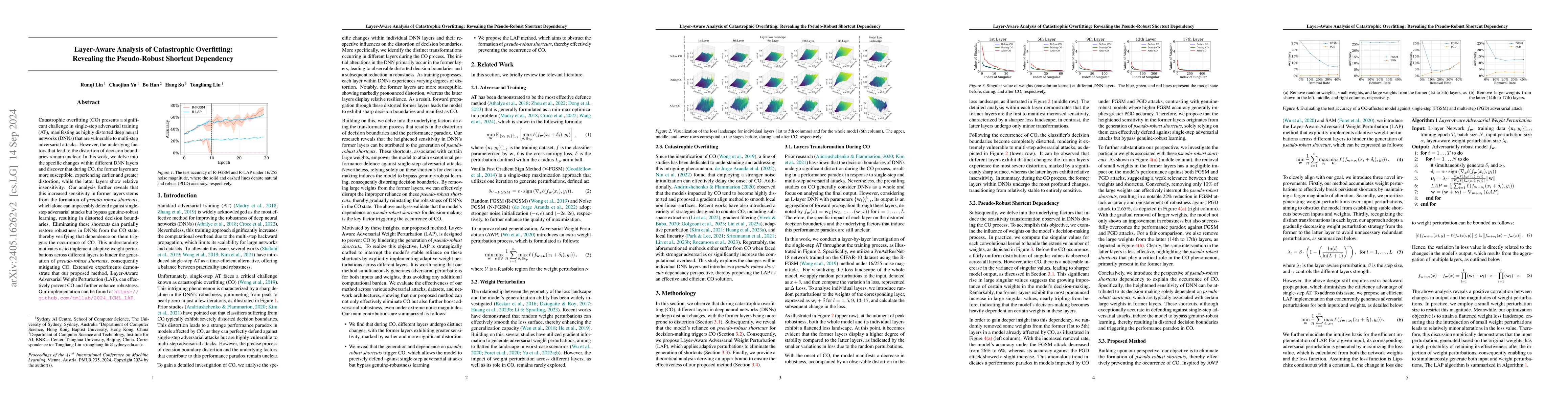 Thumbnail for Layer-Aware Analysis of Catastrophic Overfitting: Revealing the
  Pseudo-Robust Shortcut Dependency