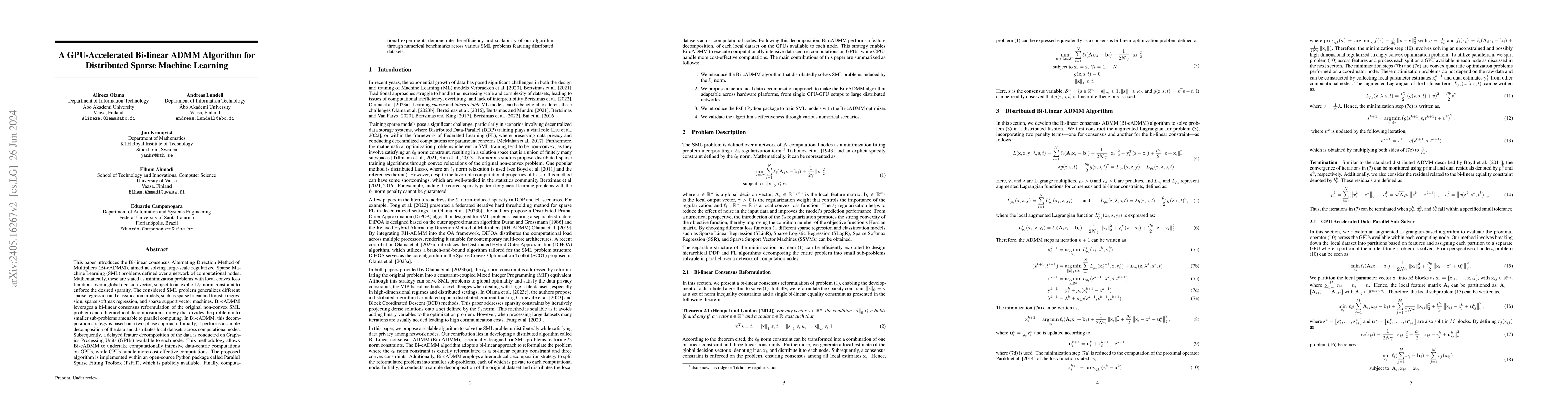 Thumbnail for A GPU-Accelerated Bi-linear ADMM Algorithm for Distributed Sparse
  Machine Learning