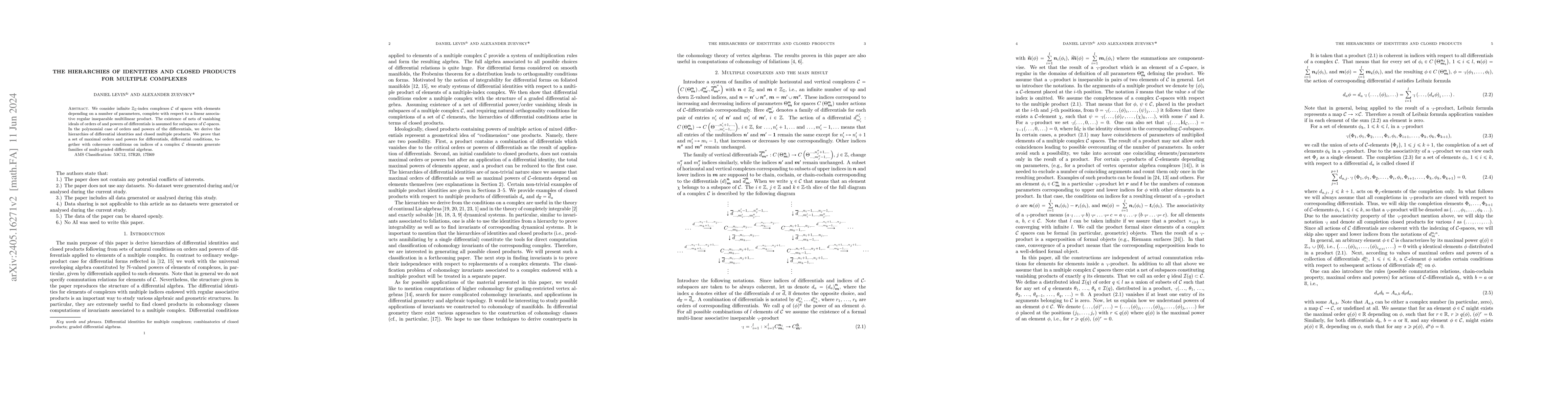 Thumbnail for The hierarchies of identities and closed products for multiple complexes
