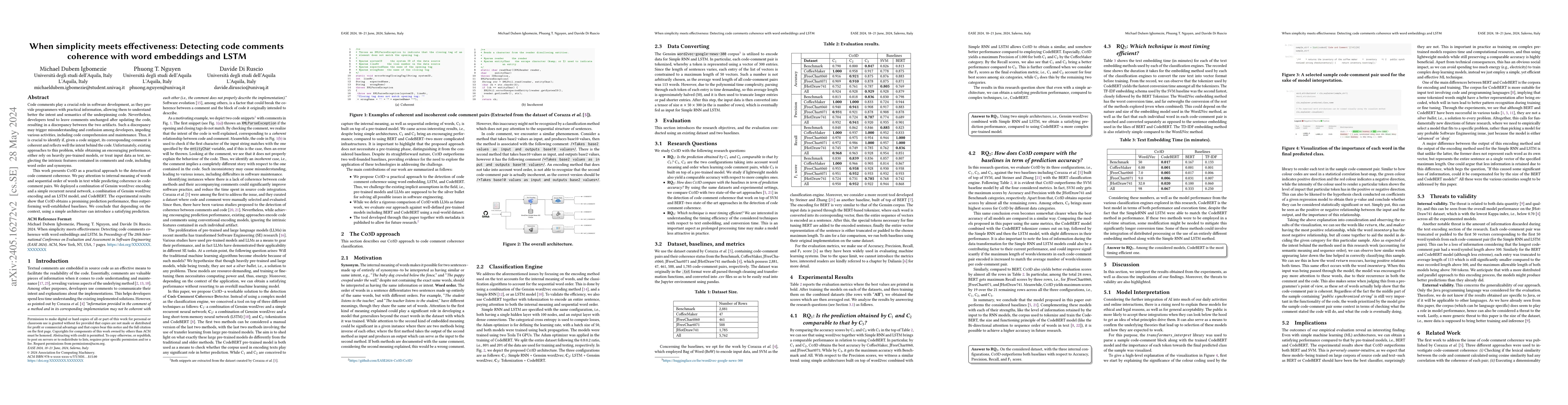 Thumbnail for When simplicity meets effectiveness: Detecting code comments coherence
  with word embeddings and LSTM