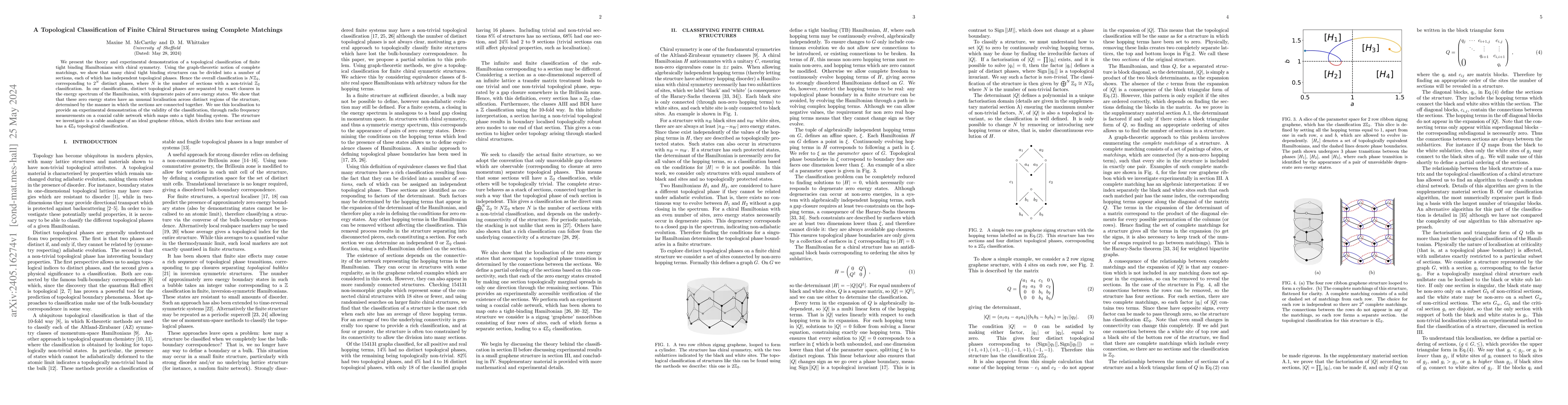 Thumbnail for A Topological Classification of Finite Chiral Structures using Complete
  Matchings