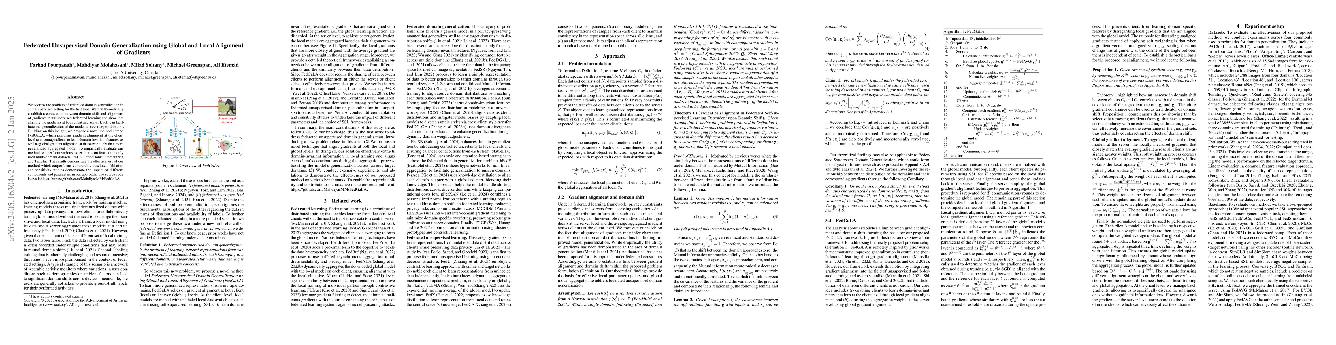 Thumbnail for Federated Unsupervised Domain Generalization using Global and Local
  Alignment of Gradients