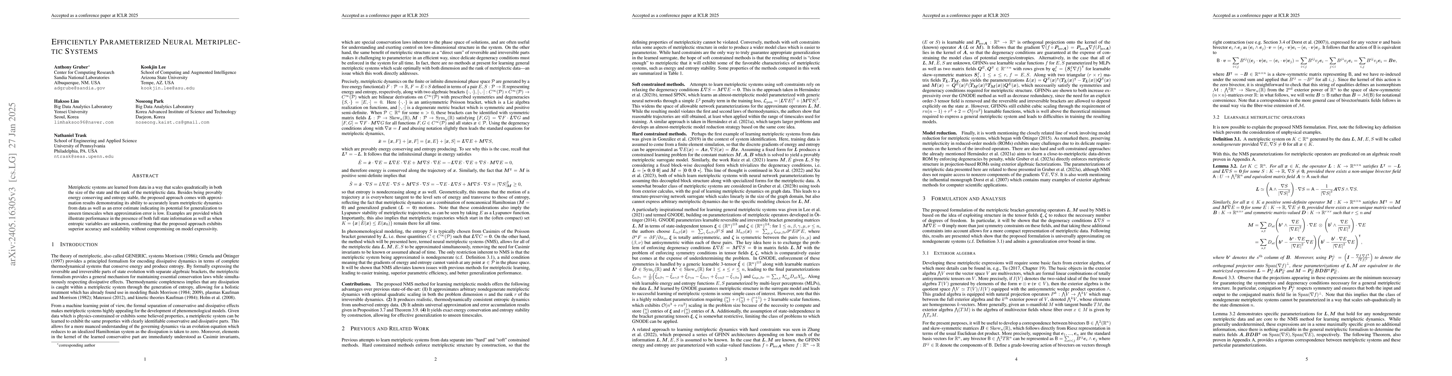 Thumbnail for Efficiently Parameterized Neural Metriplectic Systems