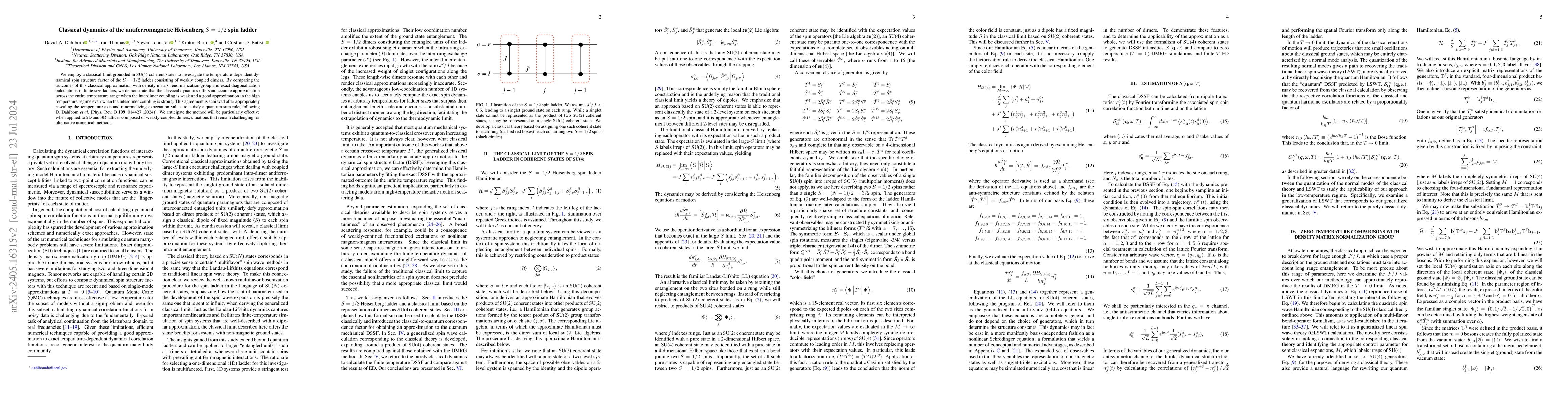 Thumbnail for Classical dynamics of the antiferromagnetic Heisenberg $S=1/2$ spin
  ladder