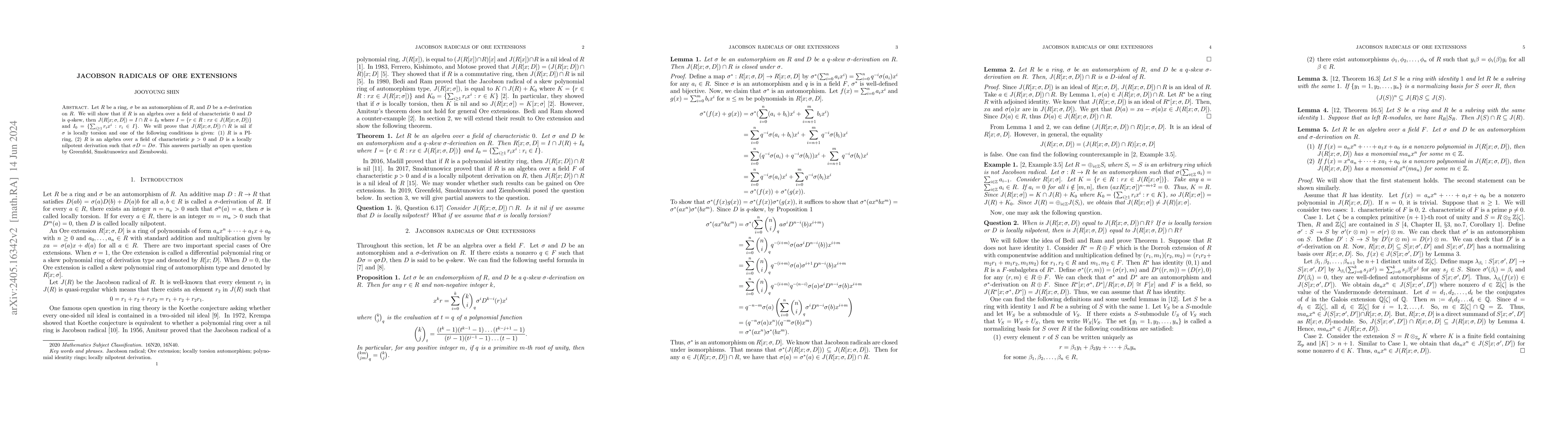 Thumbnail for Jacobson radicals of Ore extensions