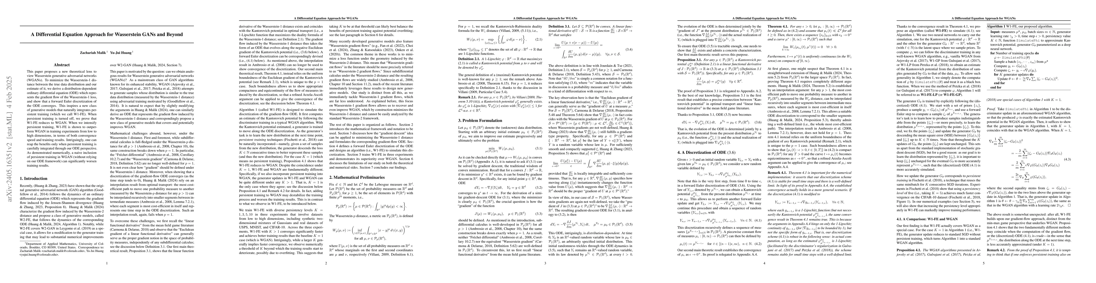 Thumbnail for A Differential Equation Approach for Wasserstein GANs and Beyond