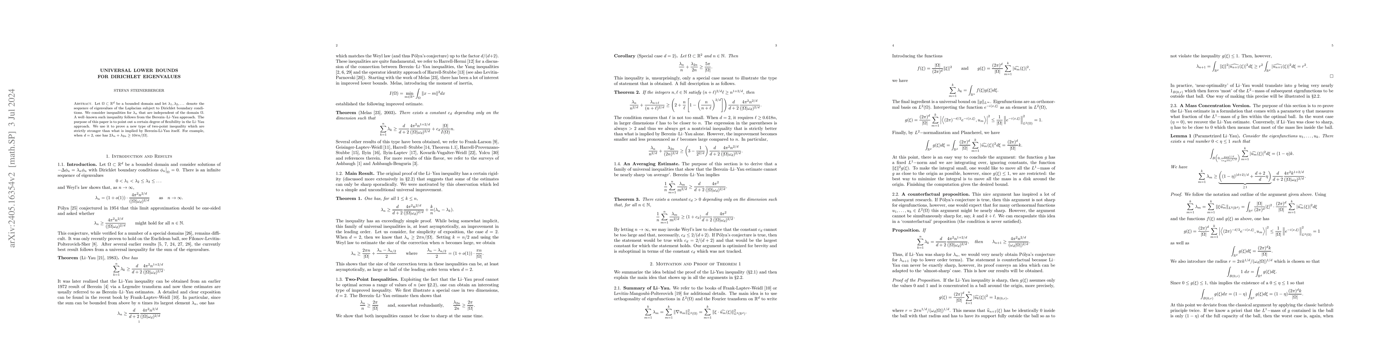 Thumbnail for Universal lower bounds for Dirichlet eigenvalues