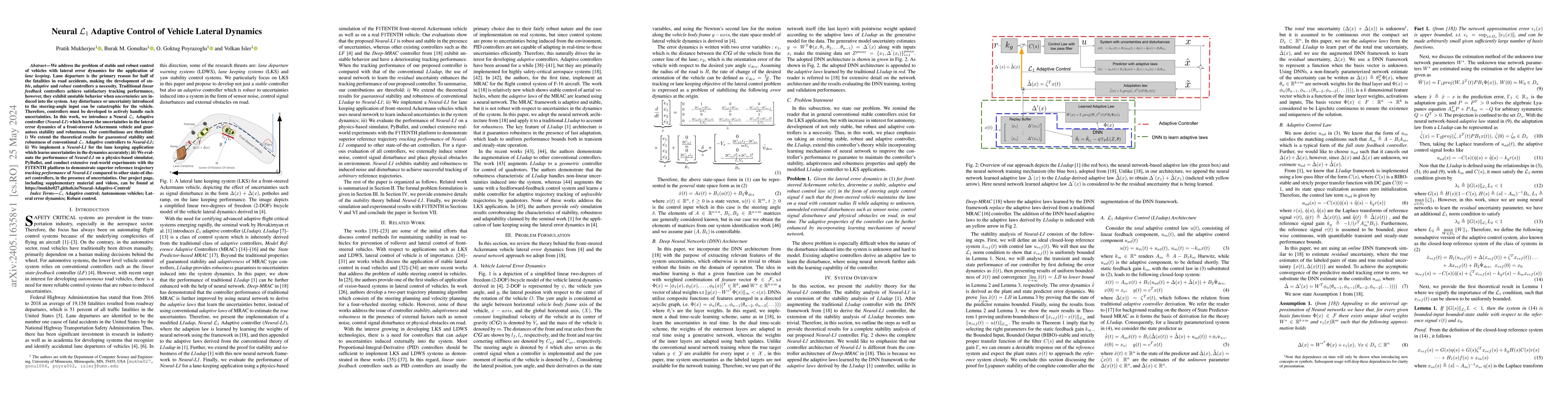 Thumbnail for Neural L1 Adaptive Control of Vehicle Lateral Dynamics