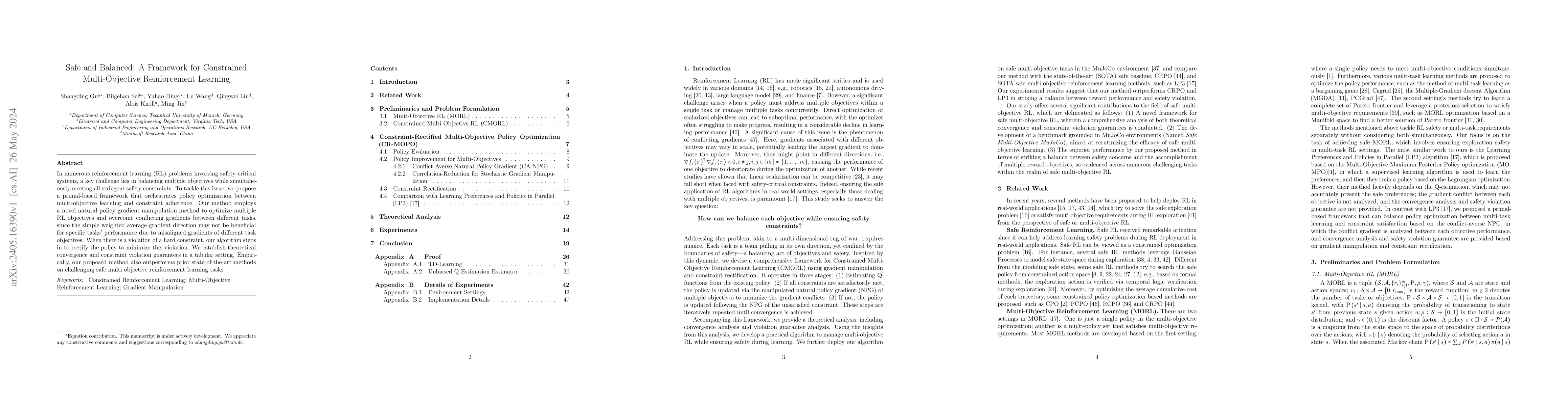 Thumbnail for Safe and Balanced: A Framework for Constrained Multi-Objective
  Reinforcement Learning