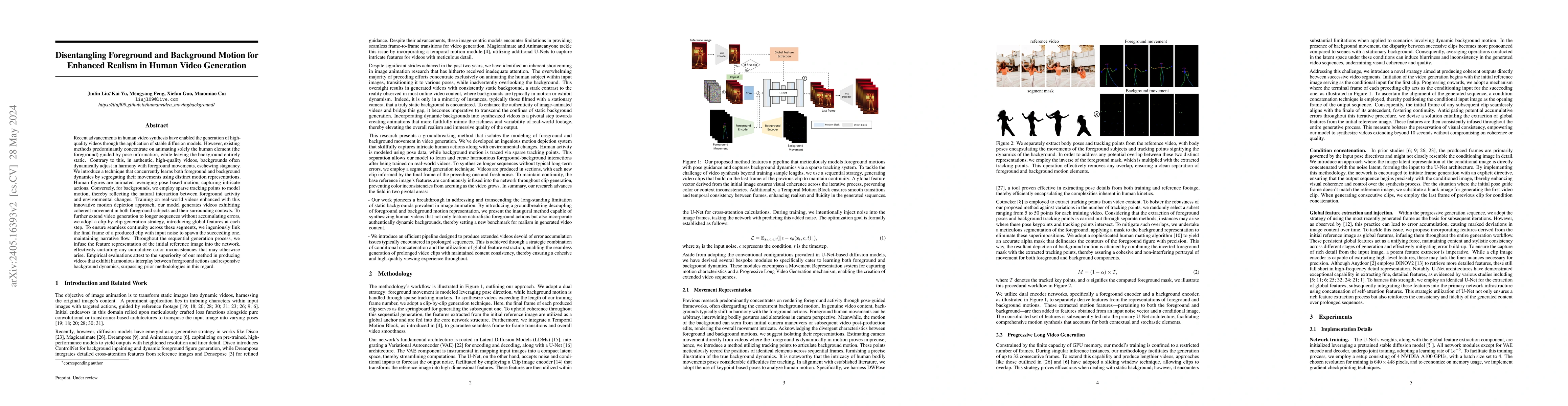 Thumbnail for Disentangling Foreground and Background Motion for Enhanced Realism in
  Human Video Generation