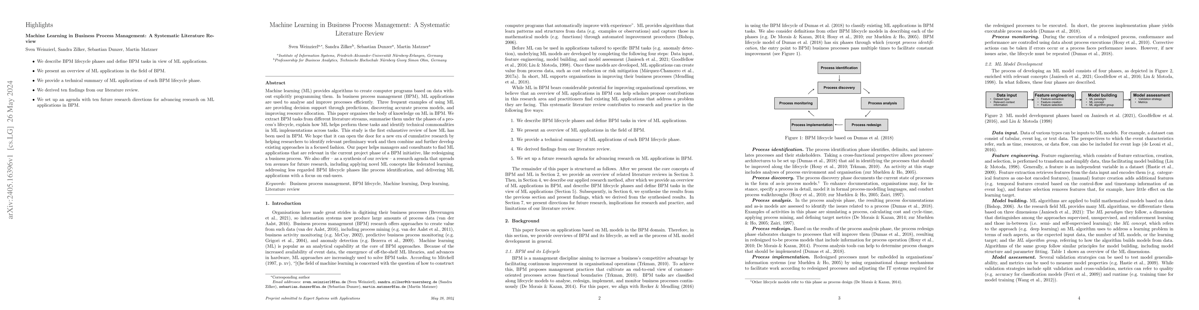 Thumbnail for Machine learning in business process management: A systematic literature
  review