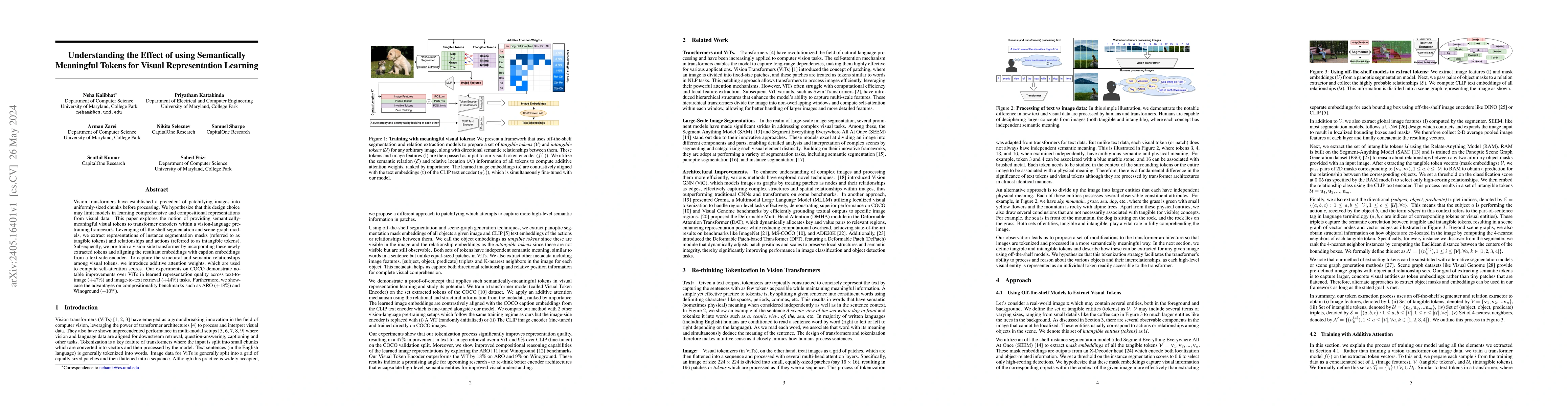 Thumbnail for Understanding the Effect of using Semantically Meaningful Tokens for
  Visual Representation Learning
