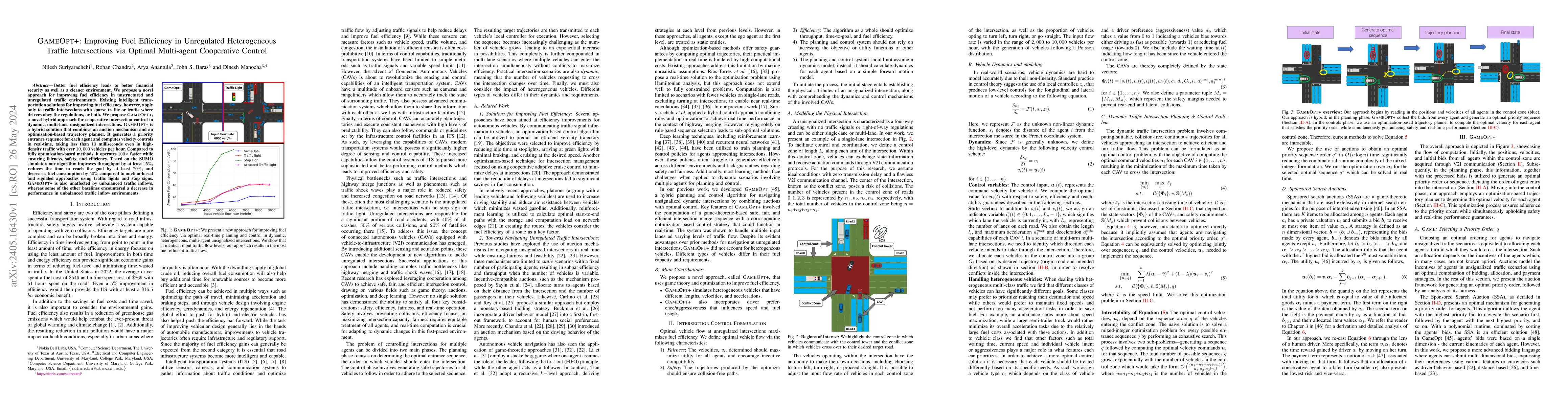 Thumbnail for GAMEOPT+: Improving Fuel Efficiency in Unregulated Heterogeneous Traffic
  Intersections via Optimal Multi-agent Cooperative Control