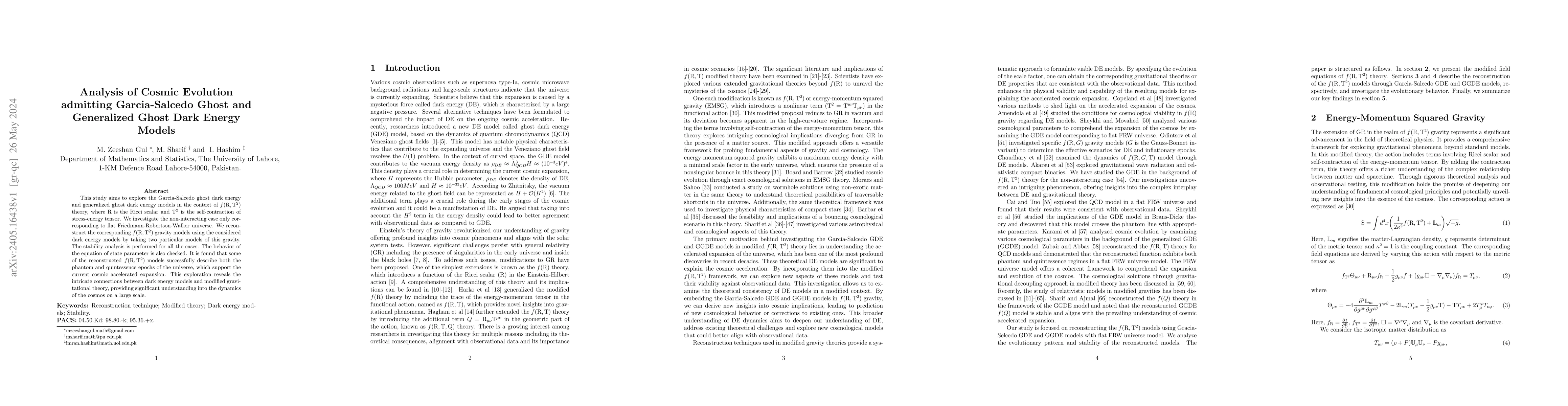 Thumbnail for Analysis of Cosmic Evolution admitting Garcia-Salcedo Ghost and
  Generalized Ghost Dark Energy Models