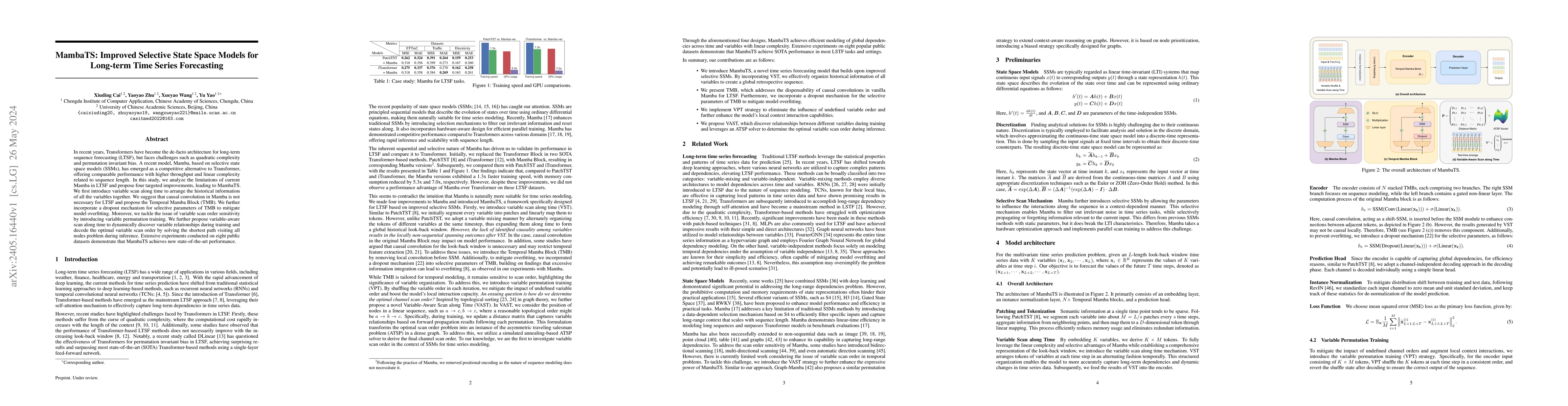 Thumbnail for MambaTS: Improved Selective State Space Models for Long-term Time Series
  Forecasting