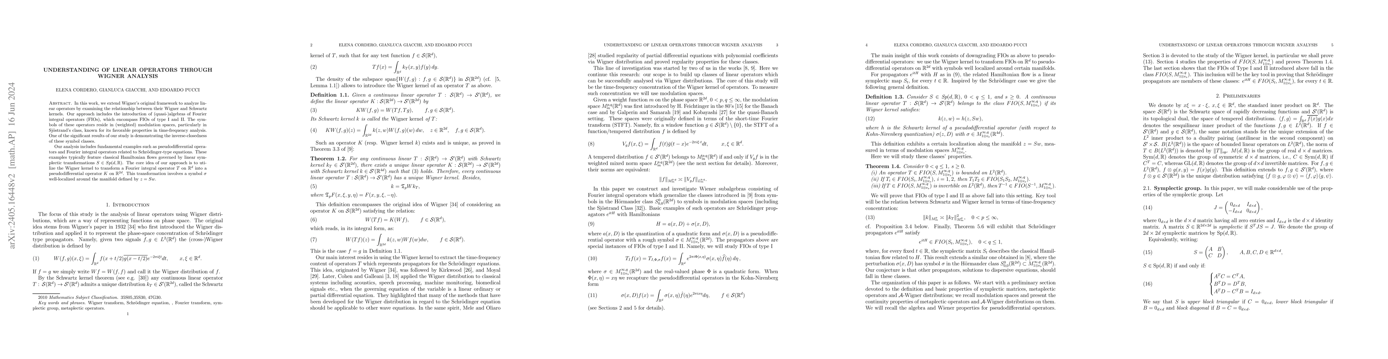 Thumbnail for Understanding of linear operators through Wigner analysis