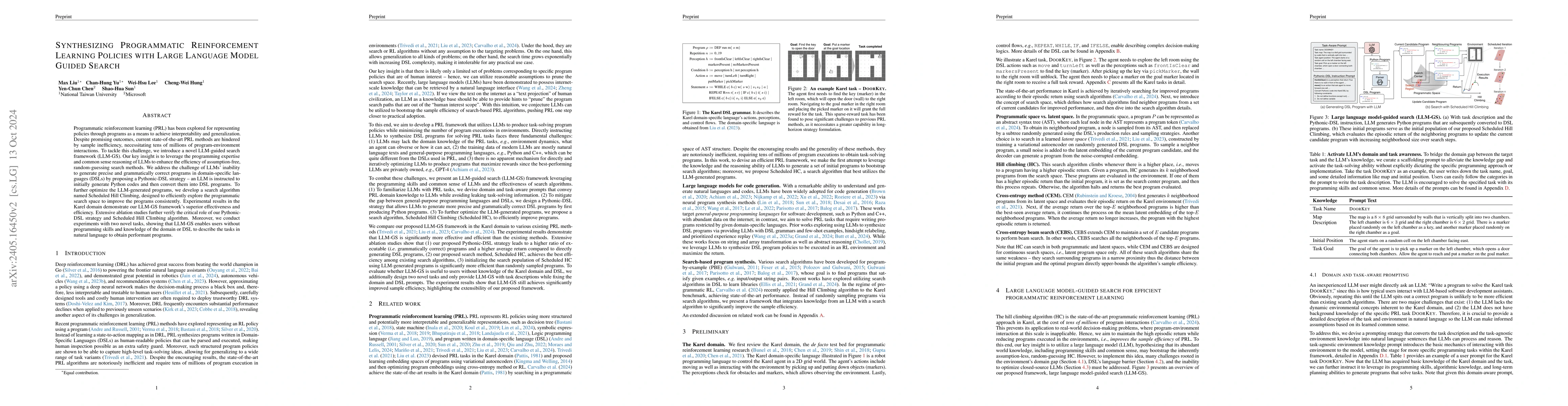 Thumbnail for Synthesizing Programmatic Reinforcement Learning Policies with Large
  Language Model Guided Search