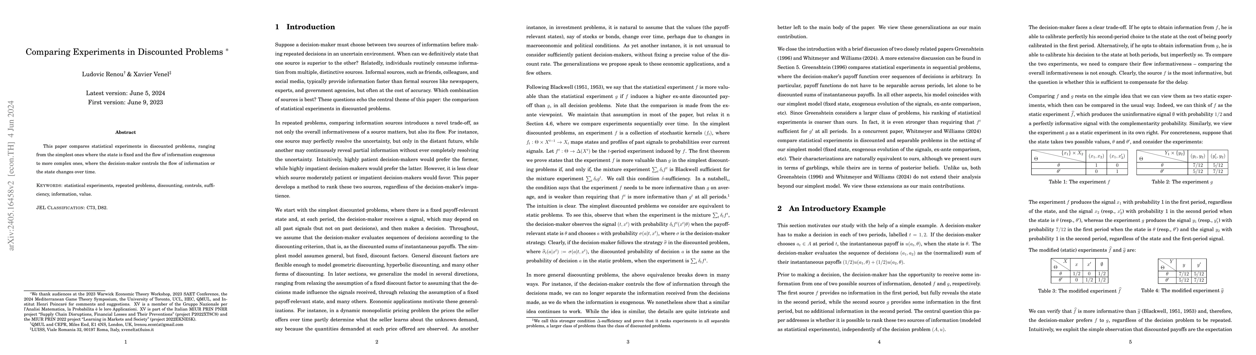 Thumbnail for Comparing experiments in discounted problems