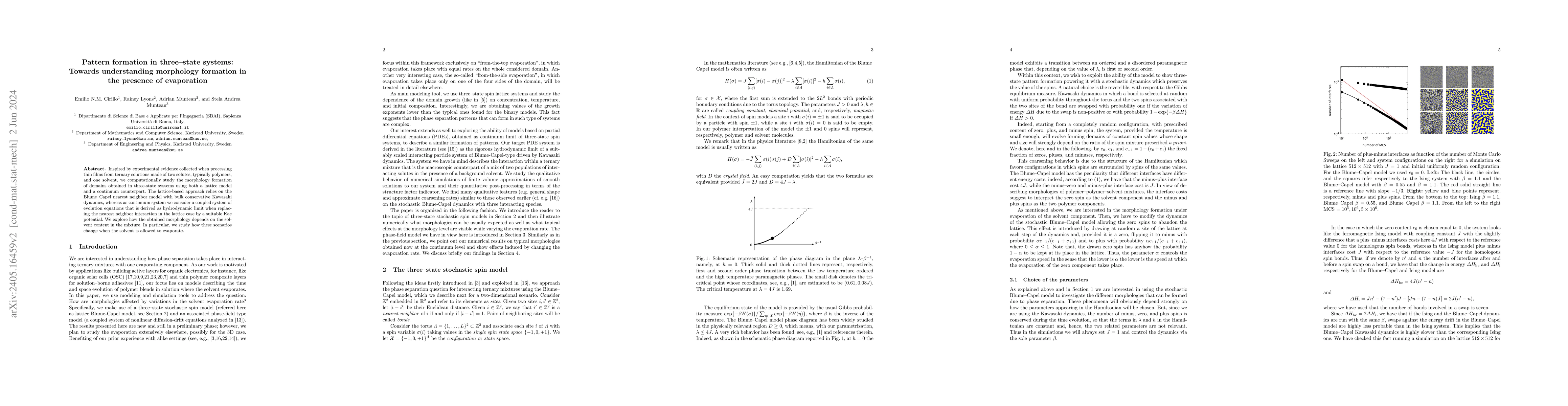 Thumbnail for Pattern formation in three-state systems: Towards understanding
  morphology formation in the presence of evaporation