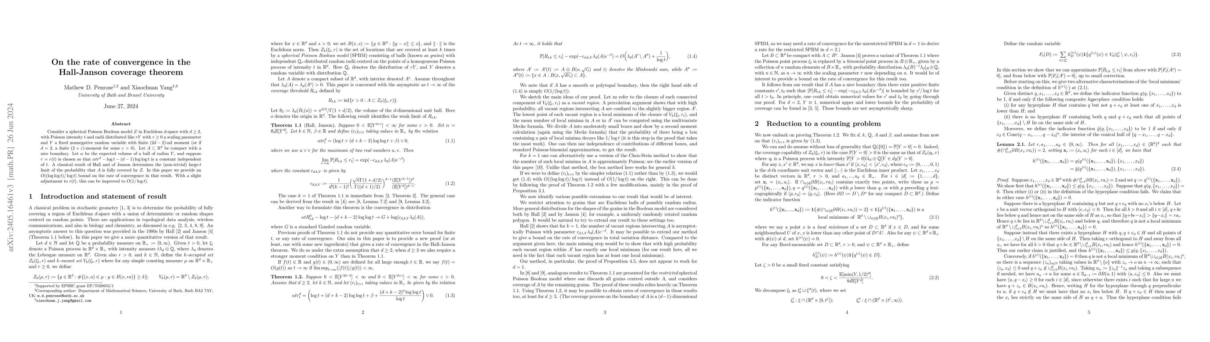 Thumbnail for On the rate of convergence in the Hall-Janson coverage theorem