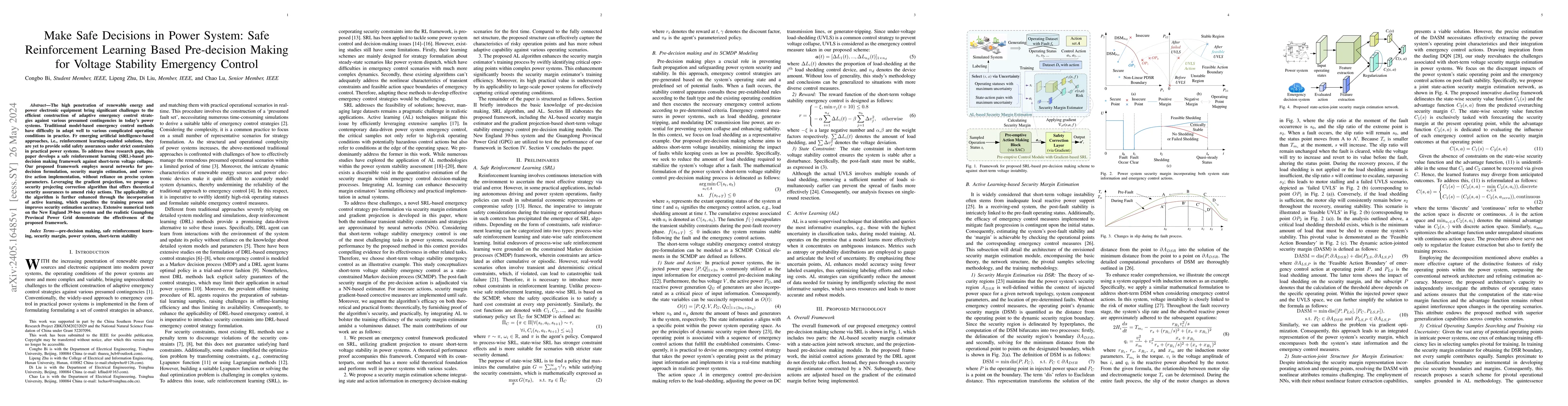 Thumbnail for Make Safe Decisions in Power System: Safe Reinforcement Learning Based
  Pre-decision Making for Voltage Stability Emergency Control