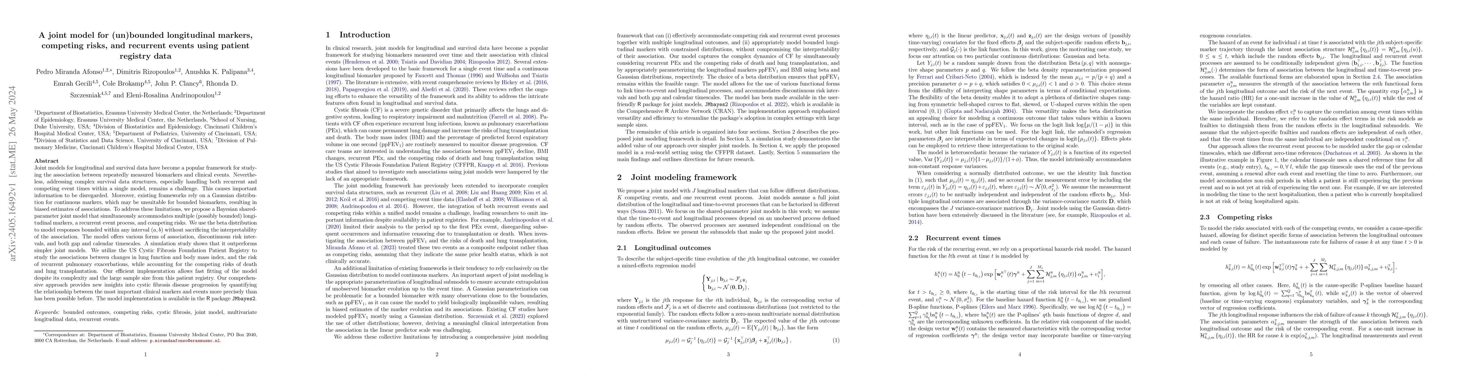 Thumbnail for A joint model for (un)bounded longitudinal markers, competing risks, and
  recurrent events using patient registry data