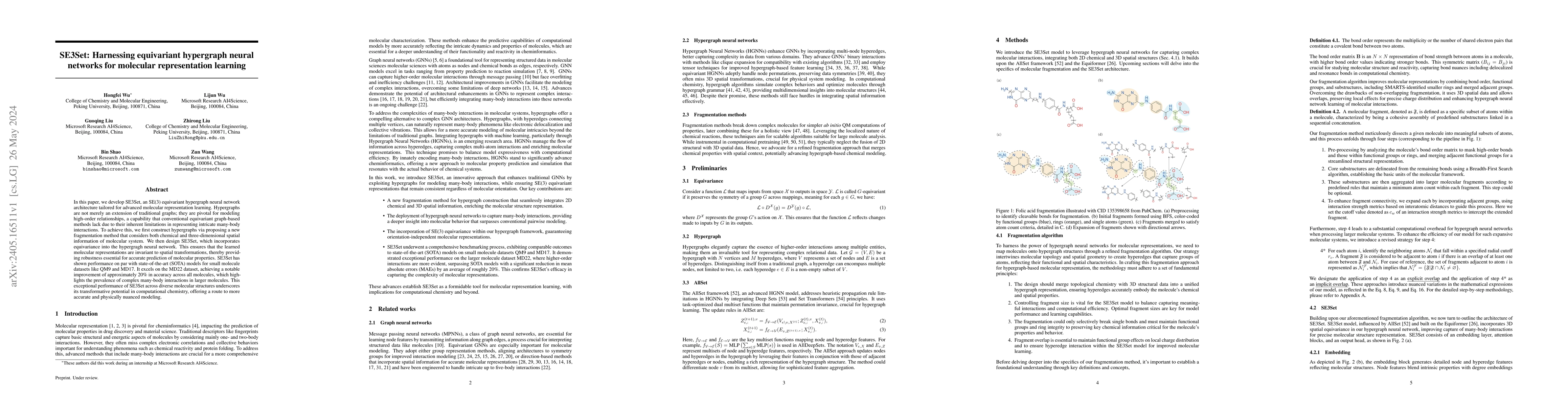 Thumbnail for SE3Set: Harnessing equivariant hypergraph neural networks for molecular
  representation learning