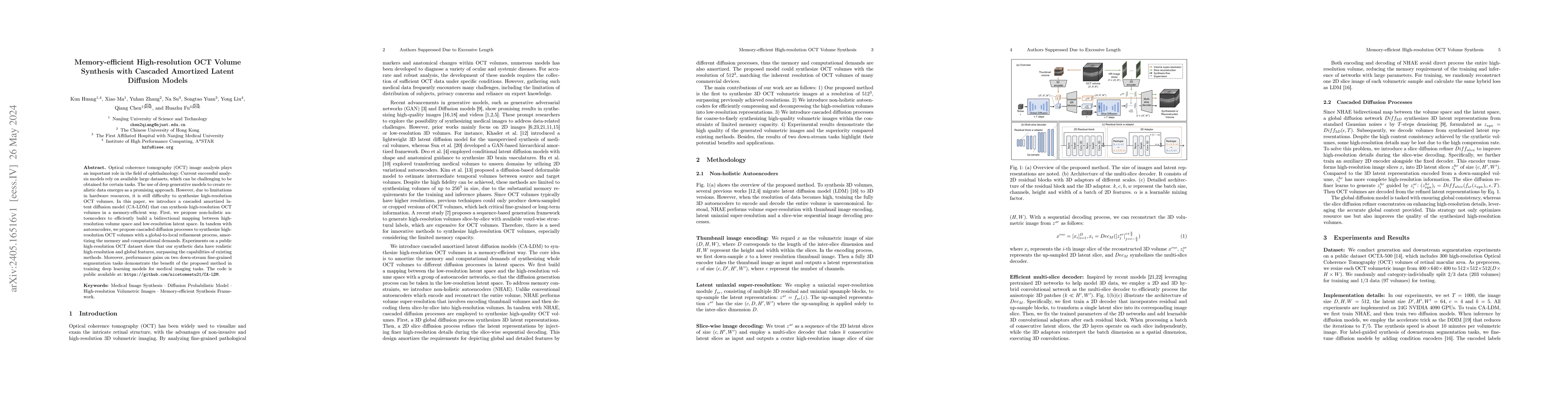 Thumbnail for Memory-efficient High-resolution OCT Volume Synthesis with Cascaded
  Amortized Latent Diffusion Models