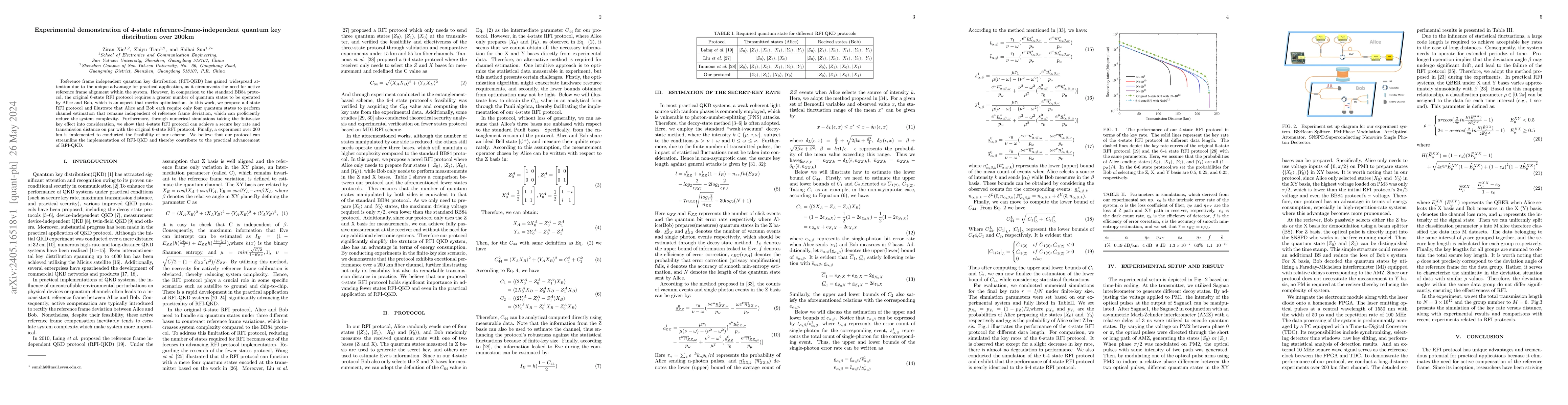 Thumbnail for Experimental demonstration of 4-state reference-frame-independent
  quantum key distribution over 200km