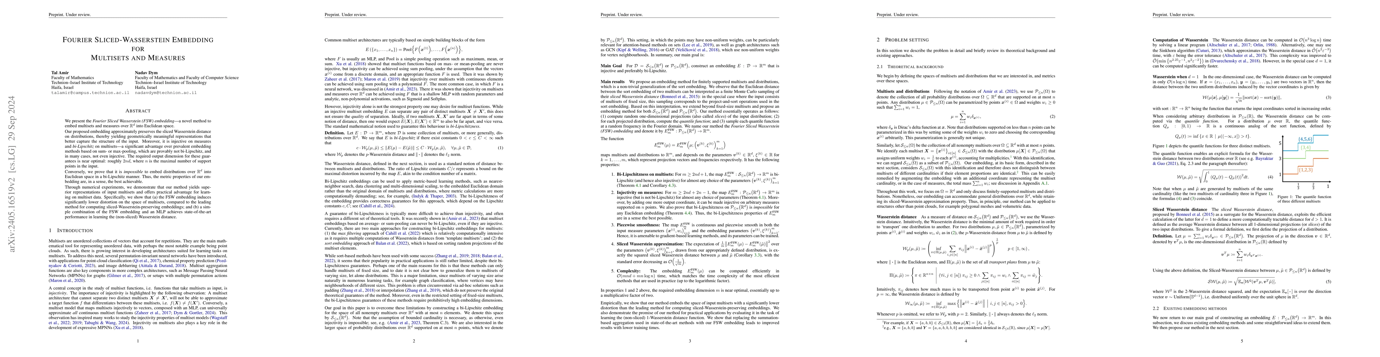 Thumbnail for Injective Sliced-Wasserstein embedding for weighted sets and point
  clouds