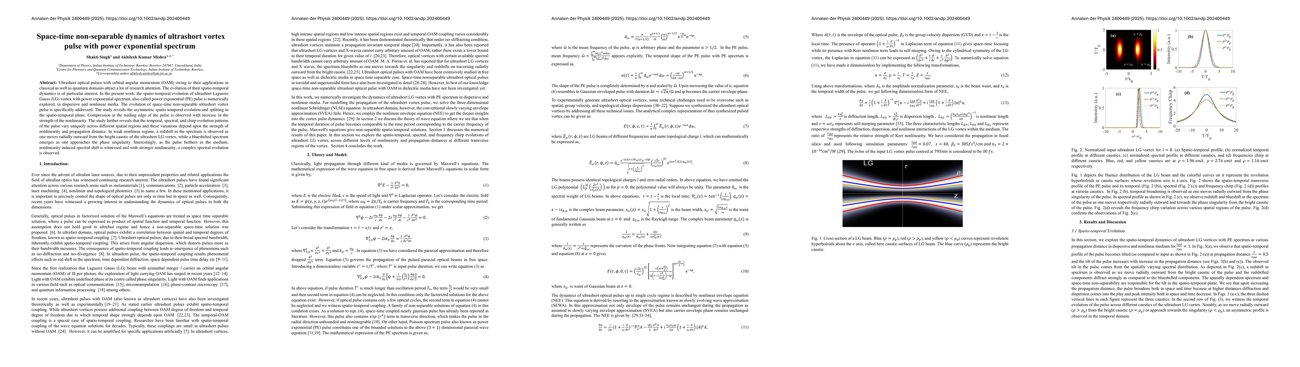 Thumbnail for Space-time non-separable dynamics of ultrashort vortex pulse with power
  exponential spectrum
