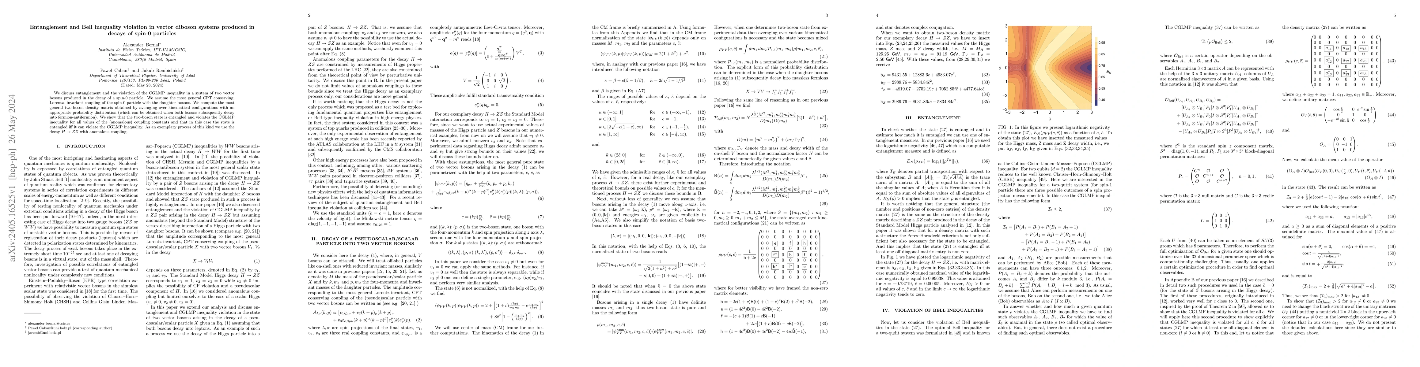 Thumbnail for Entanglement and Bell inequality violation in vector diboson systems
  produced in decays of spin-0 particles
