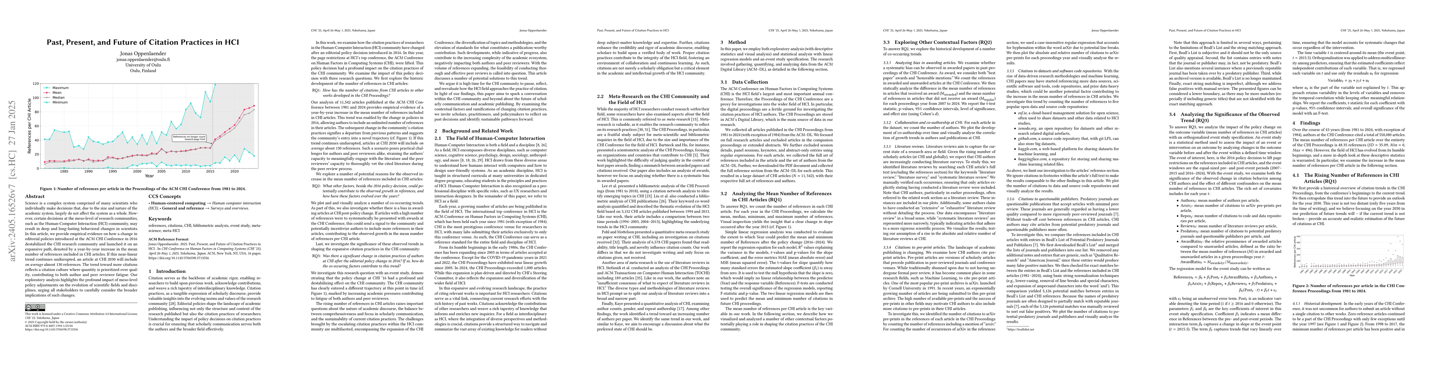 Thumbnail for Past, Present, and Future of Citation Practices in HCI