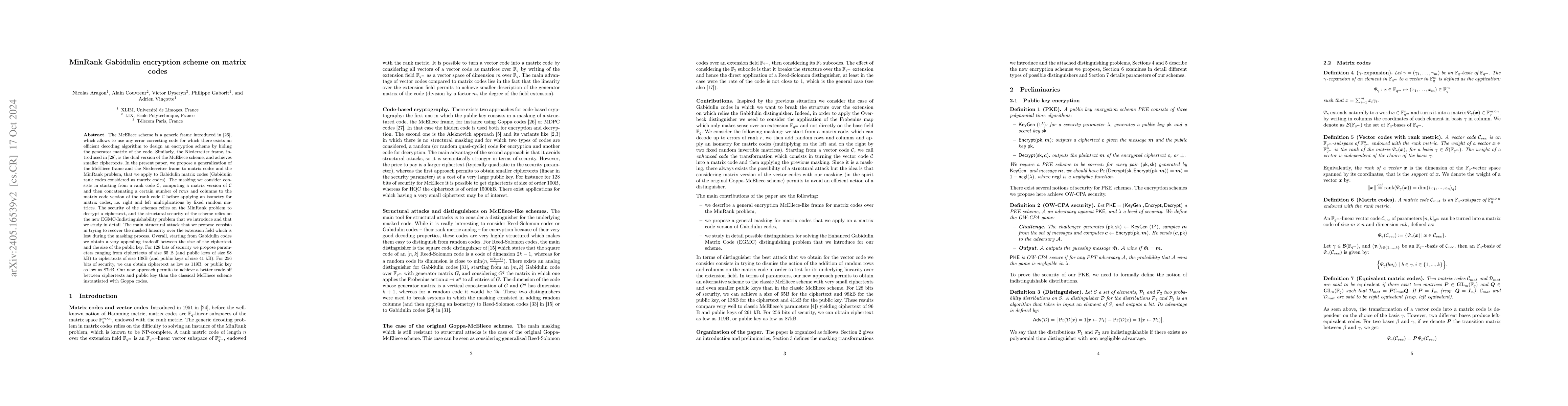 Thumbnail for MinRank Gabidulin encryption scheme on matrix codes
