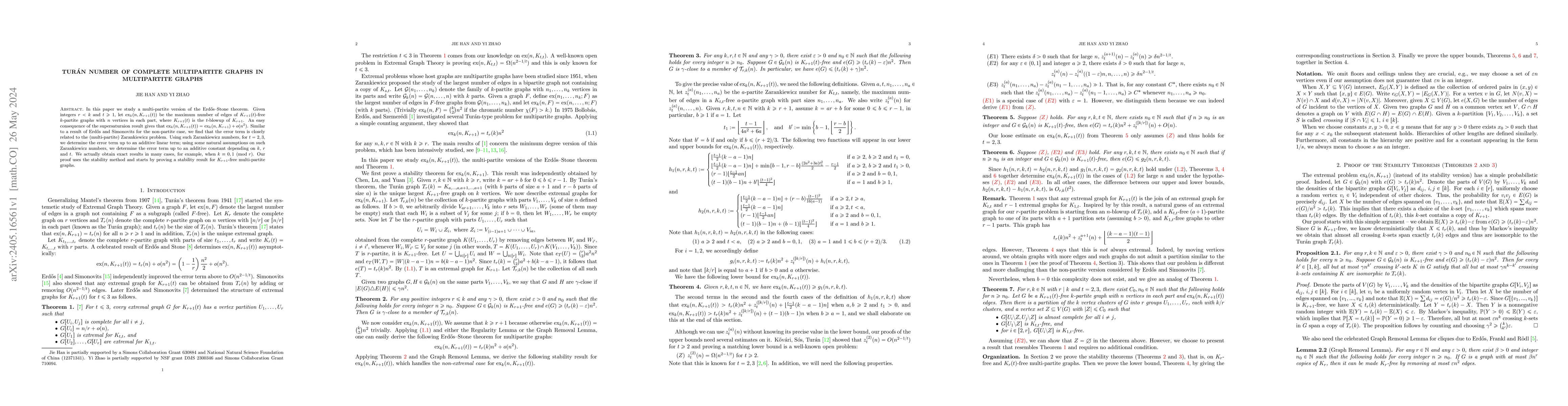 Thumbnail for Tur\'an number of complete multipartite graphs in multipartite graphs