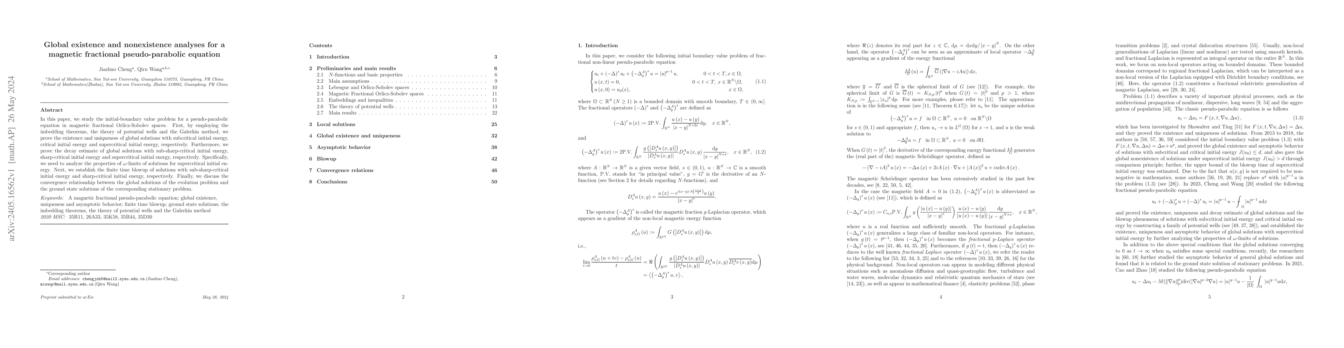 Thumbnail for Global existence and nonexistence analyses for a magnetic fractional
  pseudo-parabolic equation