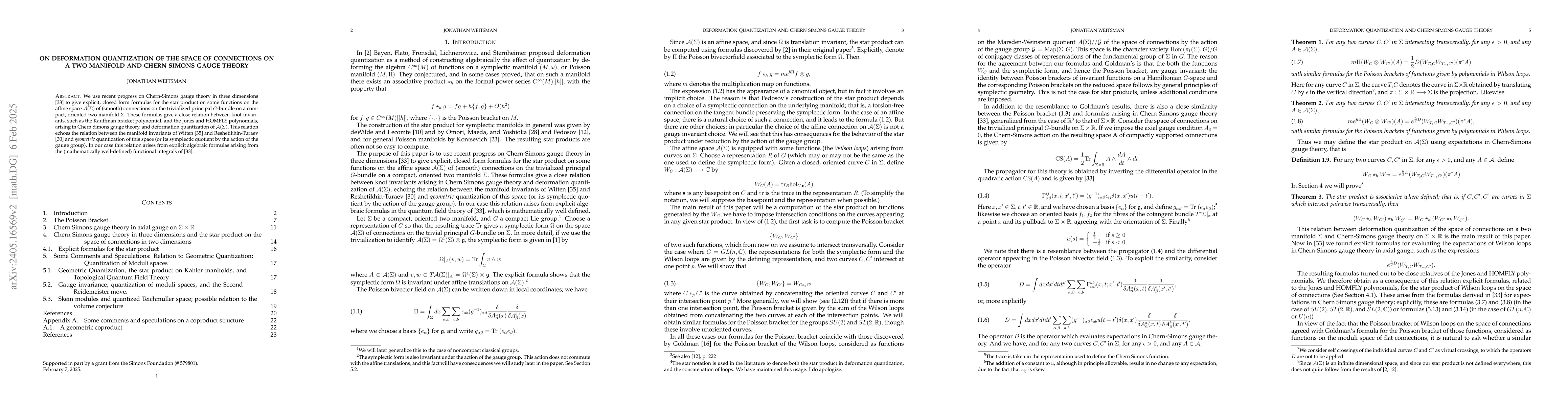 Thumbnail for On deformation quantization of the space of connections on a two
  manifold and Chern Simons Gauge Theory