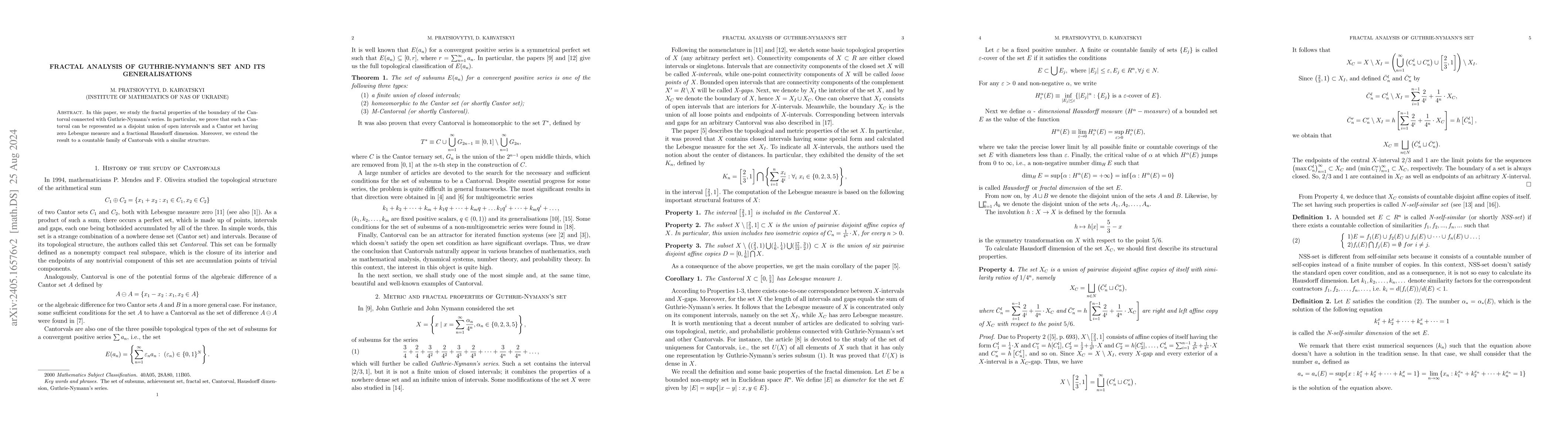 Thumbnail for Fractal analysis of Guthrie-Nymann's set and its generalisations