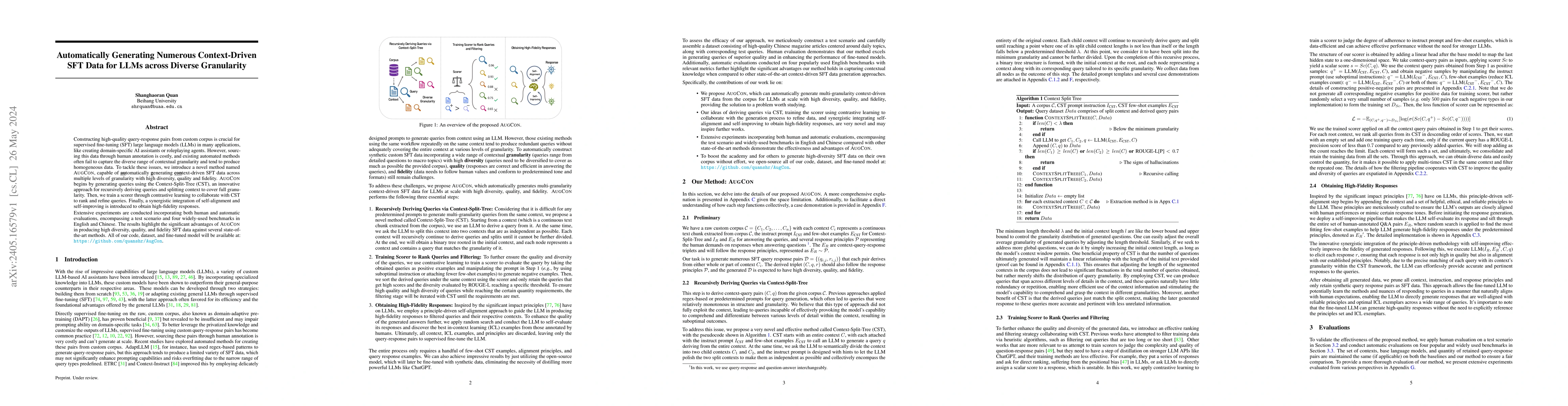 Thumbnail for Automatically Generating Numerous Context-Driven SFT Data for LLMs
  across Diverse Granularity
