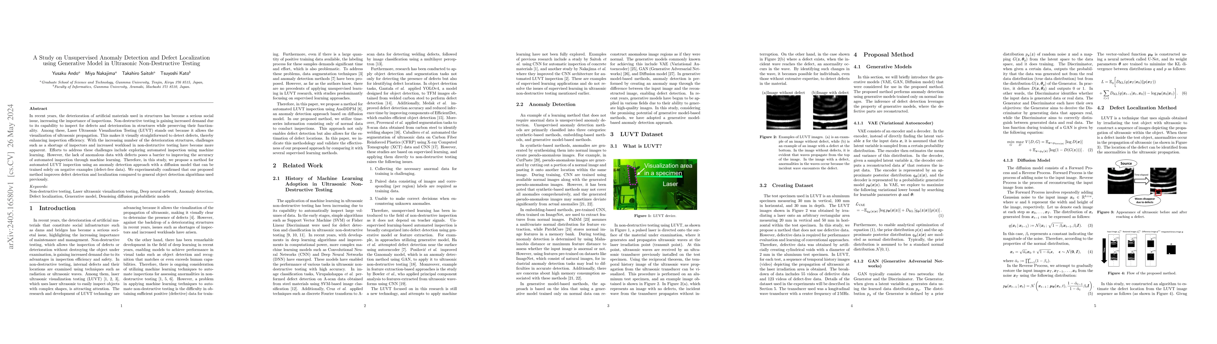 Thumbnail for A Study on Unsupervised Anomaly Detection and Defect Localization using
  Generative Model in Ultrasonic Non-Destructive Testing