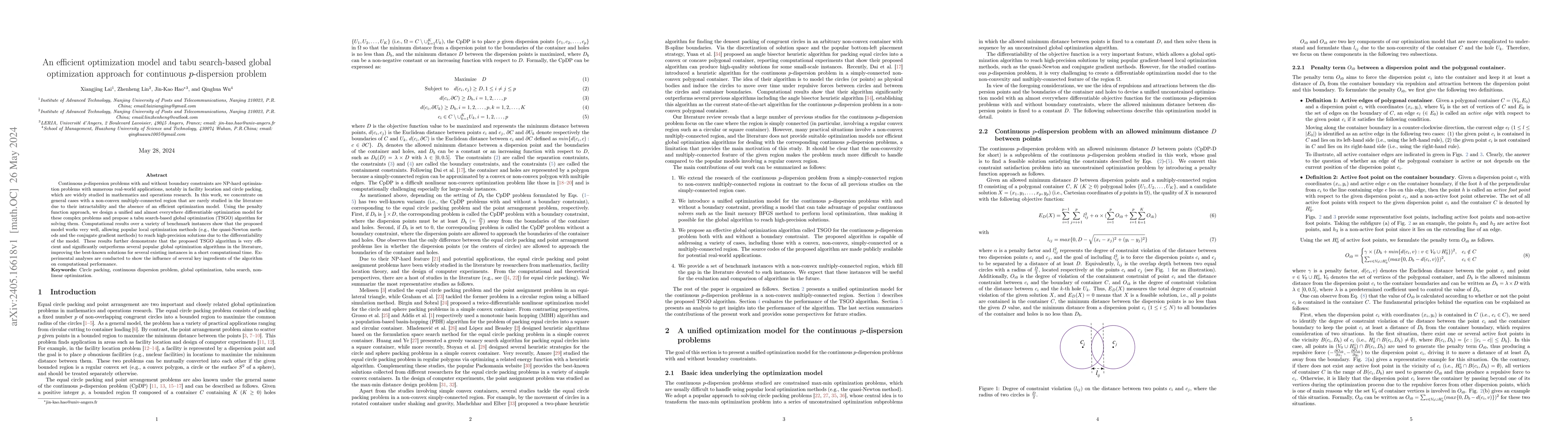 Thumbnail for An efficient optimization model and tabu search-based global
  optimization approach for continuous p-dispersion problem