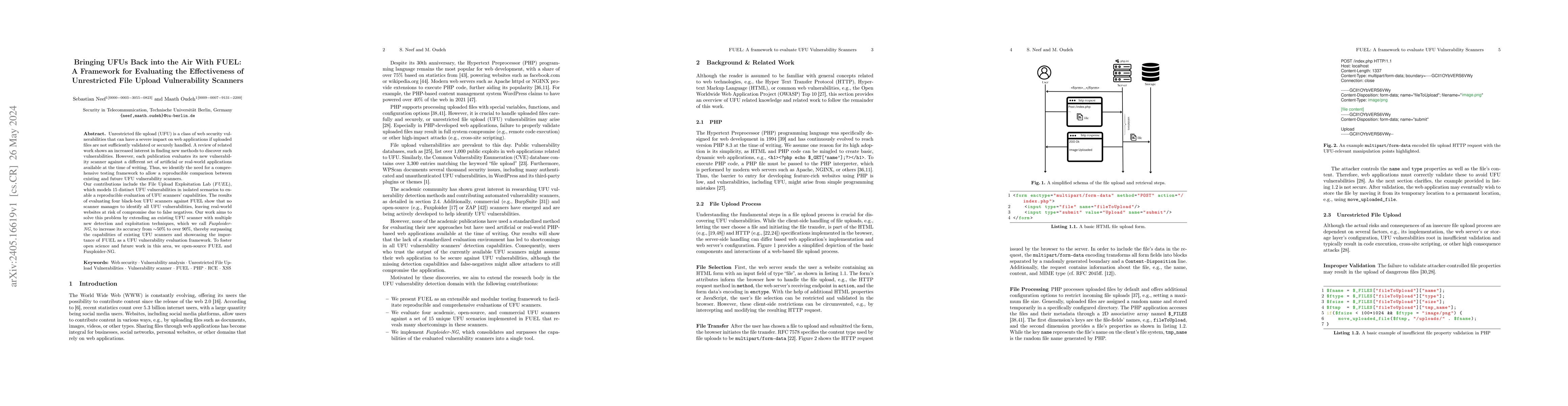 Thumbnail for Bringing UFUs Back into the Air With FUEL: A Framework for Evaluating
  the Effectiveness of Unrestricted File Upload Vulnerability Scanners